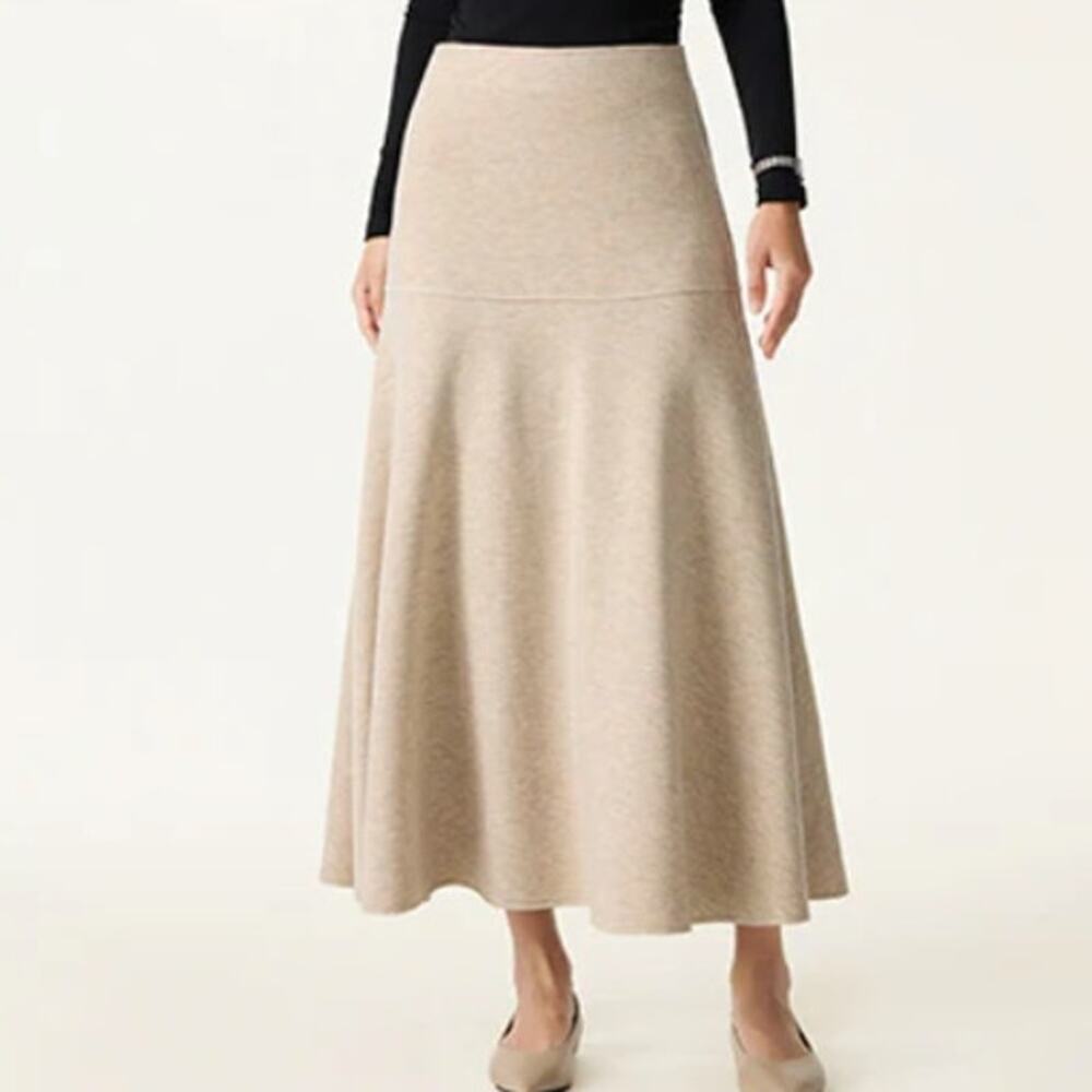 NWT OGL Sz S FuzzLuxe Flared Maxi Skirt Heather Morganite Neutral Minimalist
